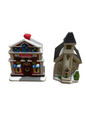 Cobblestone Corners Christmas Village Church and Bakery Vintage Holiday Decor
